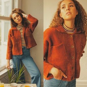 Six Crisp Days Lust Wool Cropped Teddy Bear Shirt Jacket Rust Orange
